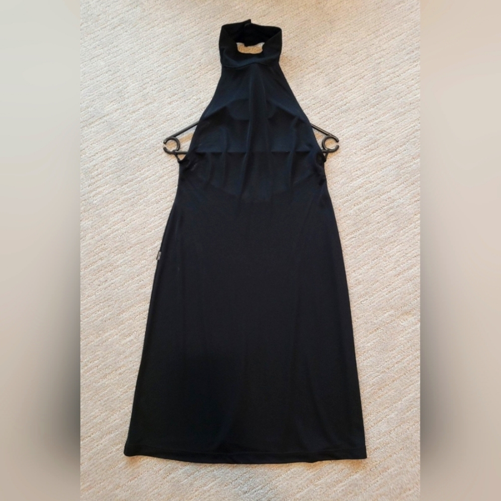 MOSCHINO DESIGNER TURTLENECK OPEN BACK SEMI SHEER DRESS